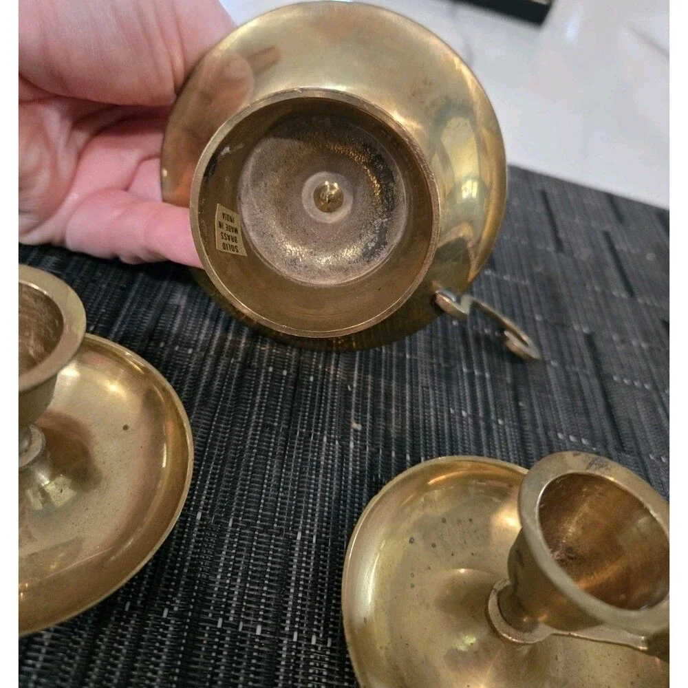 S/3 Vintage Brass Chamberstick Candle Holders